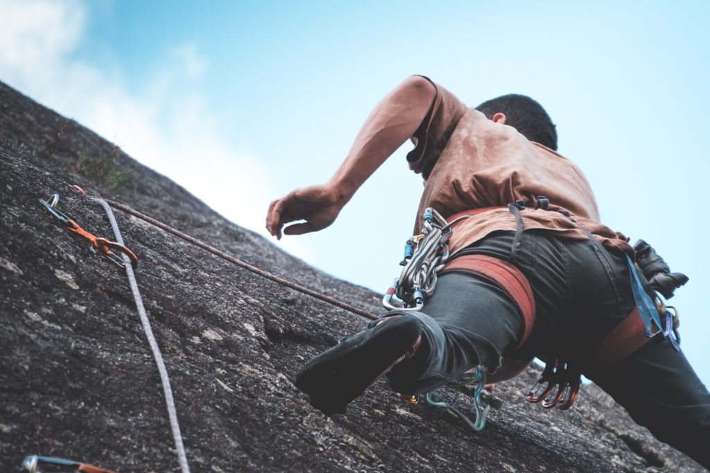 bottom view of a climber